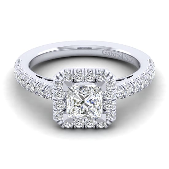 Gabriel - 14K White Gold Princess Halo Diamond Engagement Ring