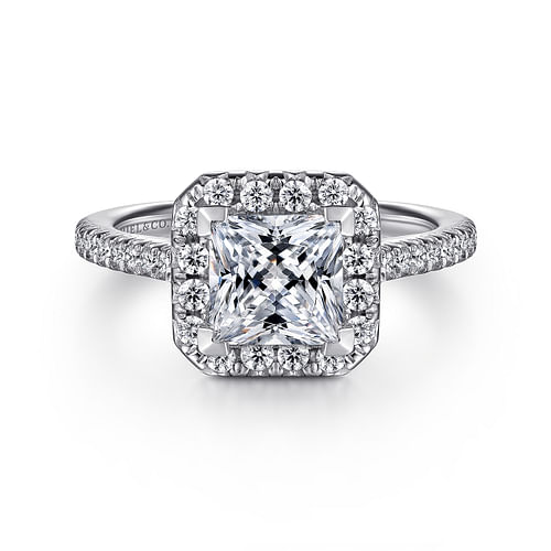 14K White Gold Princess Halo Diamond Engagement Ring