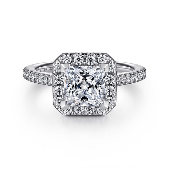 Gabriel - 14K White Gold Princess Halo Diamond Engagement Ring