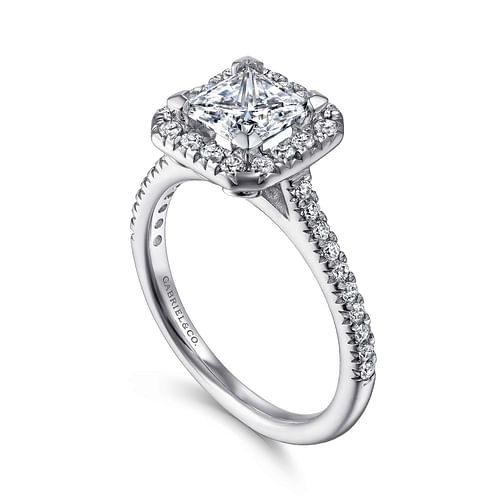 14K White Gold Princess Halo Diamond Engagement Ring