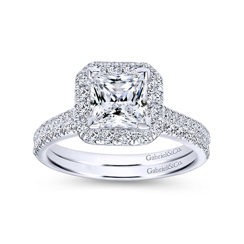 14K White Gold Princess Halo Diamond Engagement Ring