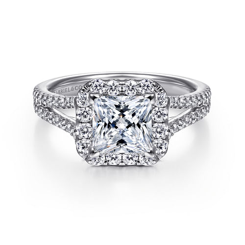 14K White Gold Princess Halo Diamond Engagement Ring