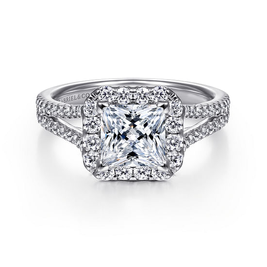 Gabriel - 14K White Gold Princess Halo Diamond Engagement Ring