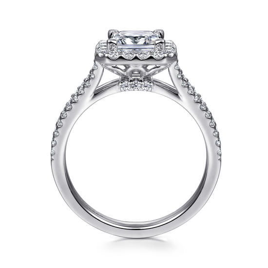 14K White Gold Princess Halo Diamond Engagement Ring angle 2