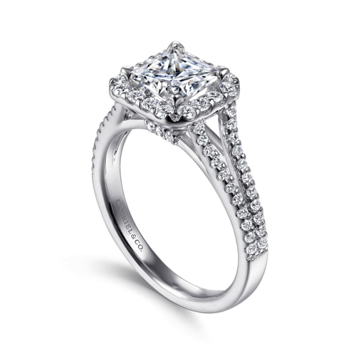 14K White Gold Princess Halo Diamond Engagement Ring