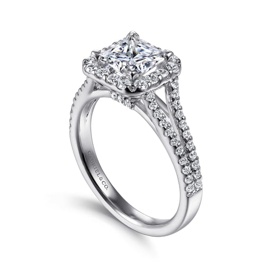 14K White Gold Princess Halo Diamond Engagement Ring angle 3