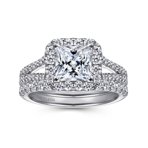 14K White Gold Princess Halo Diamond Engagement Ring