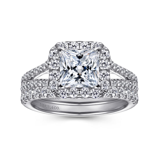 14K White Gold Princess Halo Diamond Engagement Ring angle 4