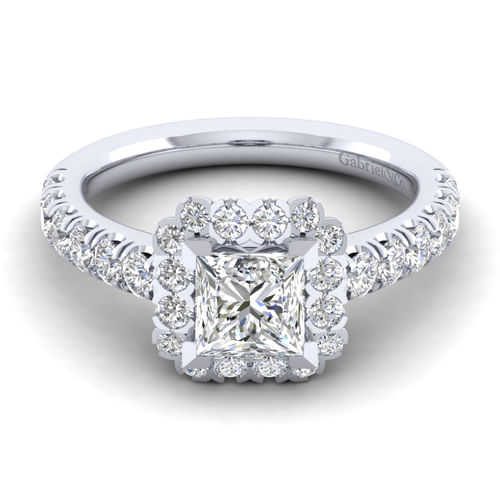 14K White Gold Princess Halo Diamond Engagement Ring