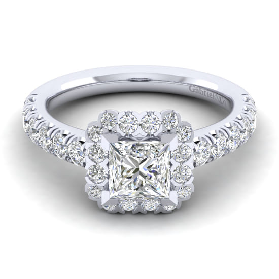 Gabriel - 14K White Gold Princess Halo Diamond Engagement Ring