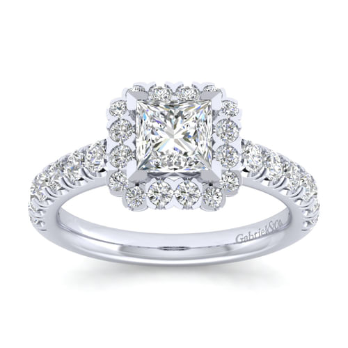 14K White Gold Princess Halo Diamond Engagement Ring
