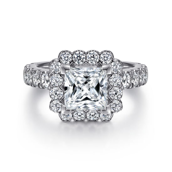 Gabriel - 14K White Gold Princess Halo Diamond Engagement Ring