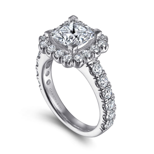 14K White Gold Princess Halo Diamond Engagement Ring