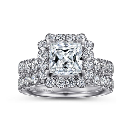 14K White Gold Princess Halo Diamond Engagement Ring