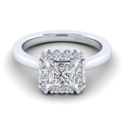14K White Gold Princess Halo Diamond Engagement Ring