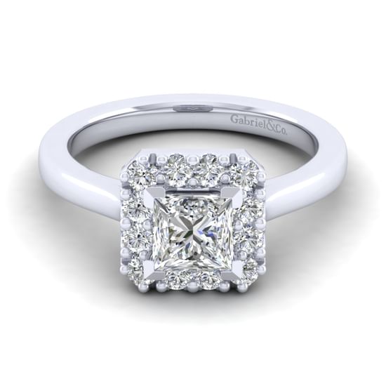 Gabriel - 14K White Gold Princess Halo Diamond Engagement Ring