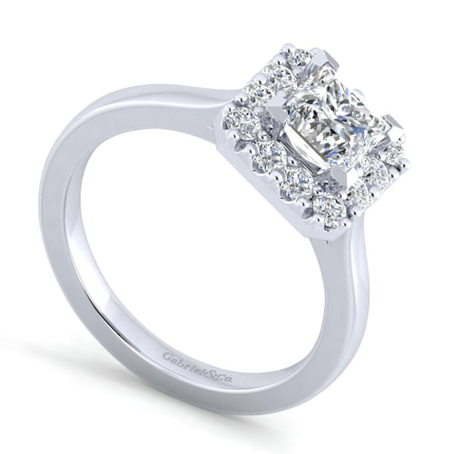 14K White Gold Princess Halo Diamond Engagement Ring