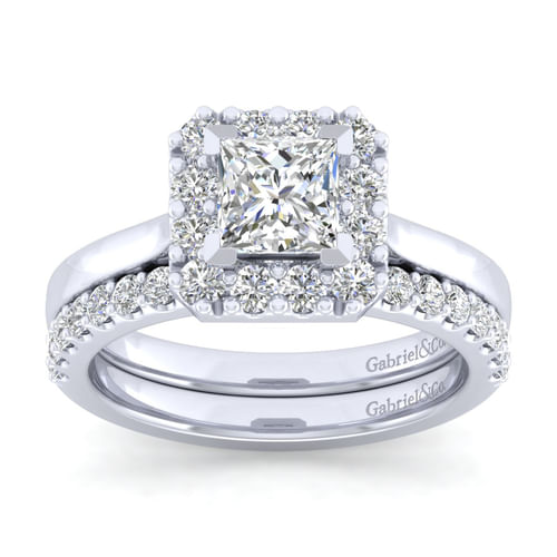 14K White Gold Princess Halo Diamond Engagement Ring