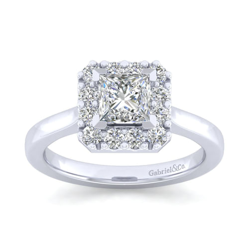 14K White Gold Princess Halo Diamond Engagement Ring