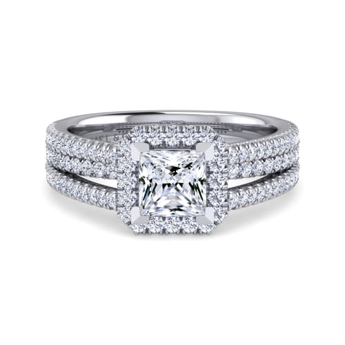 14K White Gold Princess Halo Diamond Engagement Ring