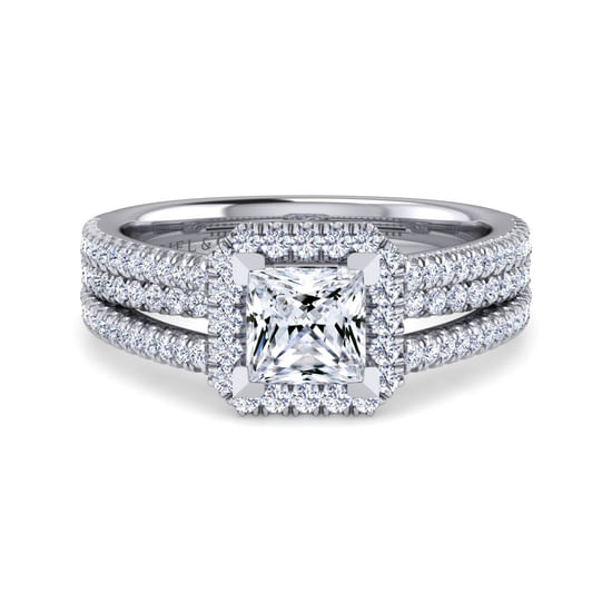 Gabriel - 14K White Gold Princess Halo Diamond Engagement Ring
