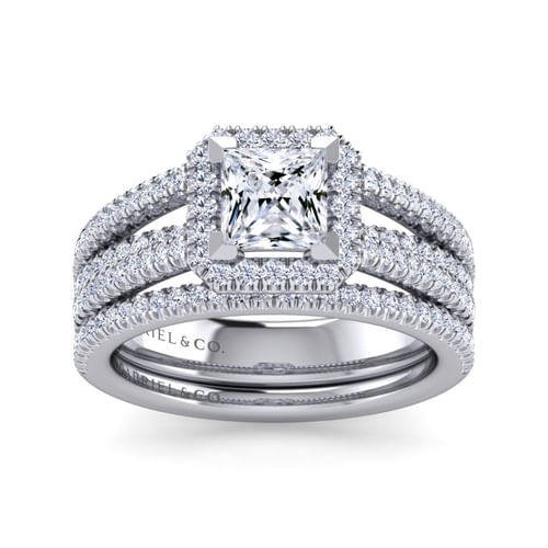 14K White Gold Princess Halo Diamond Engagement Ring