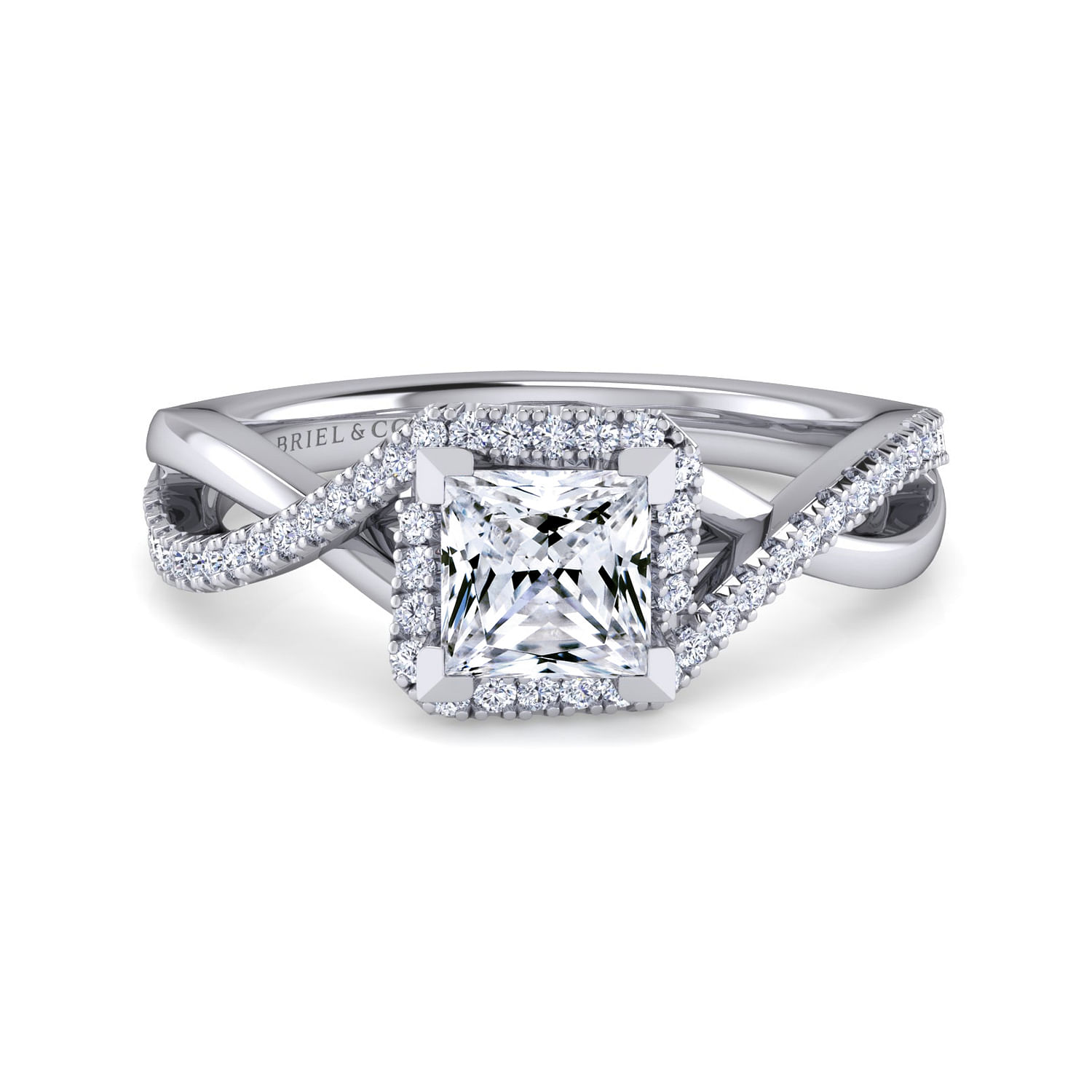 Gabriel - 14K White Gold Princess Halo Diamond Engagement Ring