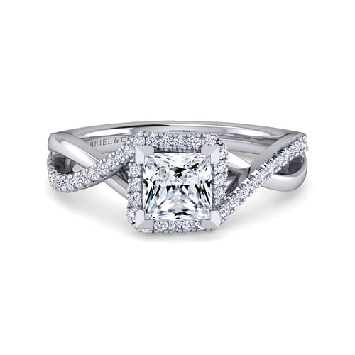 14K White Gold Princess Halo Diamond Engagement Ring