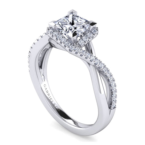 14K White Gold Princess Halo Diamond Engagement Ring