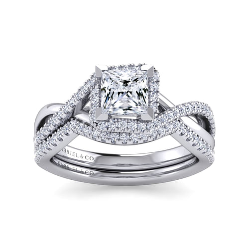 14K White Gold Princess Halo Diamond Engagement Ring