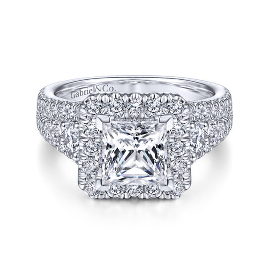 Gabriel - 14K White Gold Princess Halo Diamond Engagement Ring