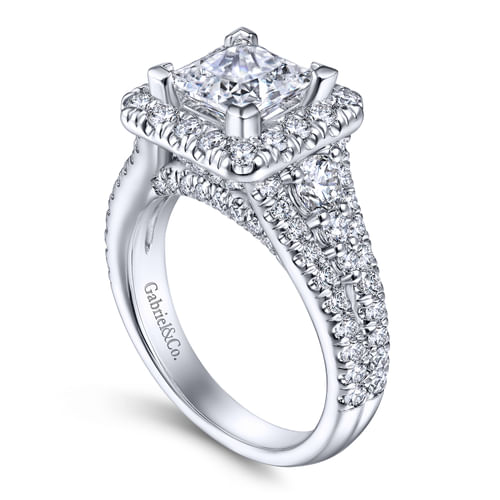 14K White Gold Princess Halo Diamond Engagement Ring