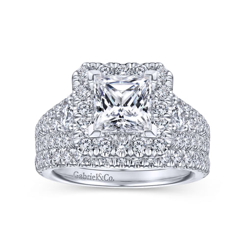 14K White Gold Princess Halo Diamond Engagement Ring