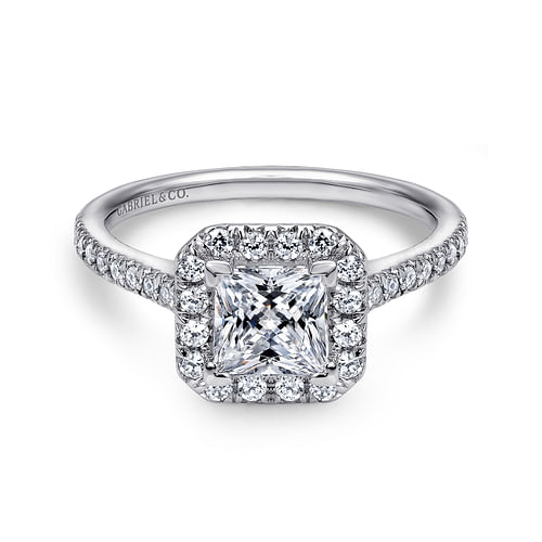 14K White Gold Princess Halo Diamond Engagement Ring