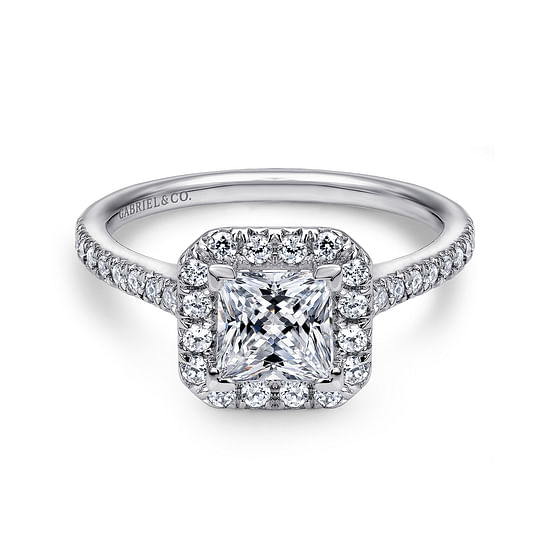 Gabriel - 14K White Gold Princess Halo Diamond Engagement Ring