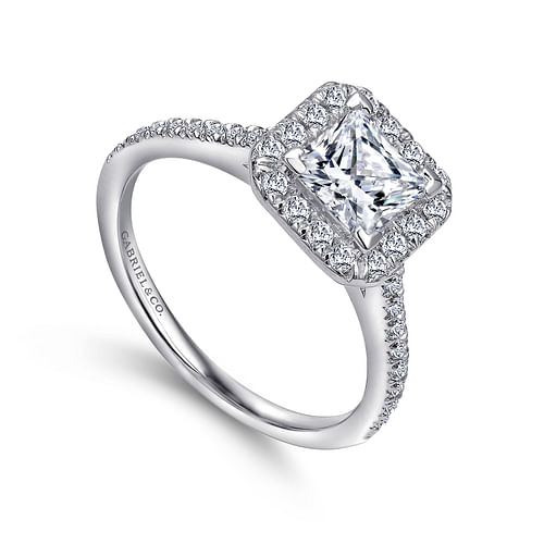 14K White Gold Princess Halo Diamond Engagement Ring