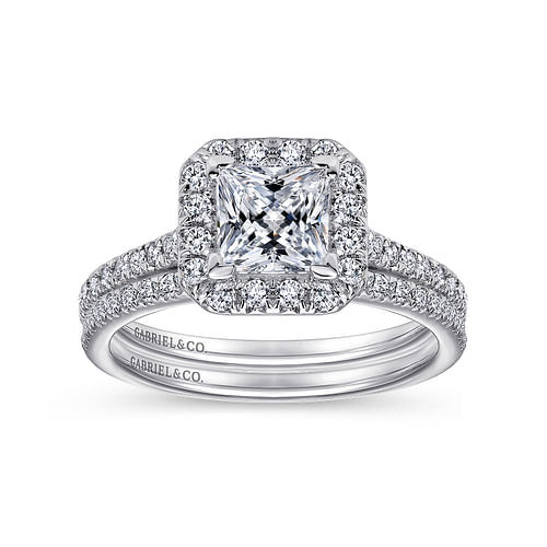 14K White Gold Princess Halo Diamond Engagement Ring