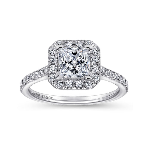 14K White Gold Princess Halo Diamond Engagement Ring