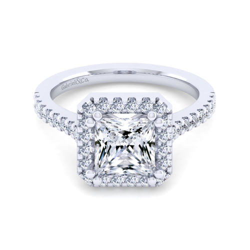 14K White Gold Princess Halo Diamond Engagement Ring