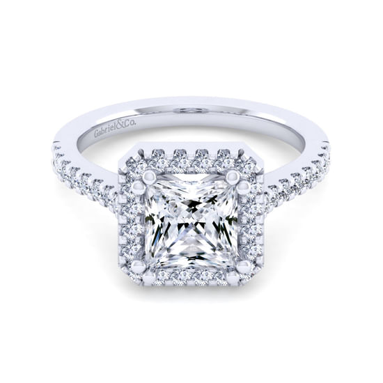 Gabriel - 14K White Gold Princess Halo Diamond Engagement Ring