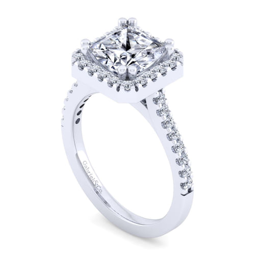 14K White Gold Princess Halo Diamond Engagement Ring