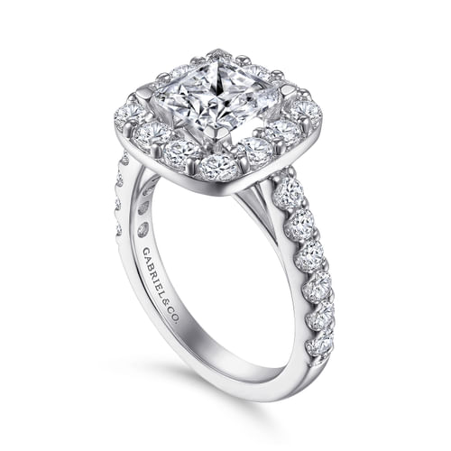 14K White Gold Princess Halo Diamond Engagement Ring