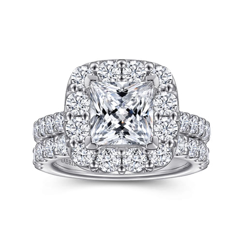 14K White Gold Princess Halo Diamond Engagement Ring