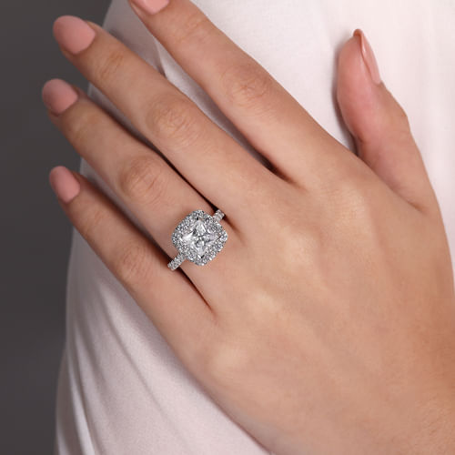 14K White Gold Princess Halo Diamond Engagement Ring