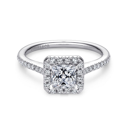 14K White Gold Princess Halo Diamond Engagement Ring