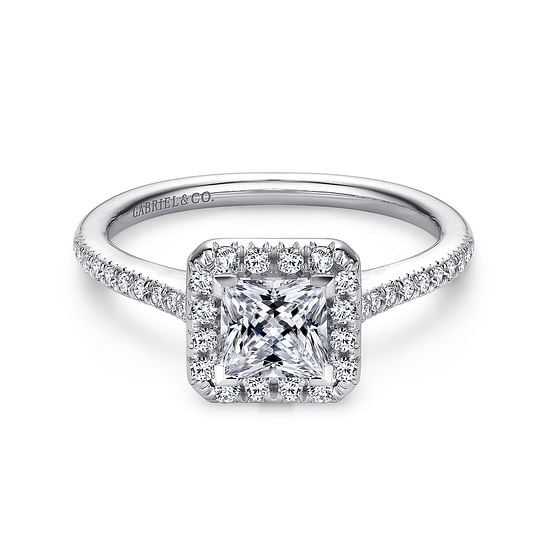 Gabriel - 14K White Gold Princess Halo Diamond Engagement Ring