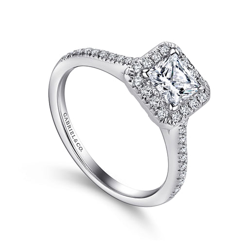 14K White Gold Princess Halo Diamond Engagement Ring