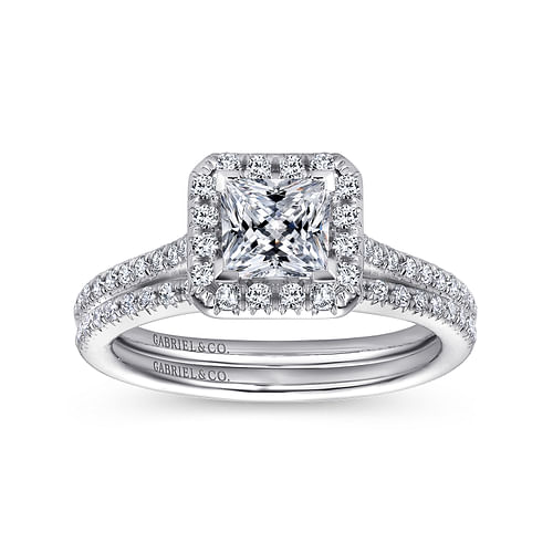 14K White Gold Princess Halo Diamond Engagement Ring