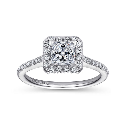 14K White Gold Princess Halo Diamond Engagement Ring