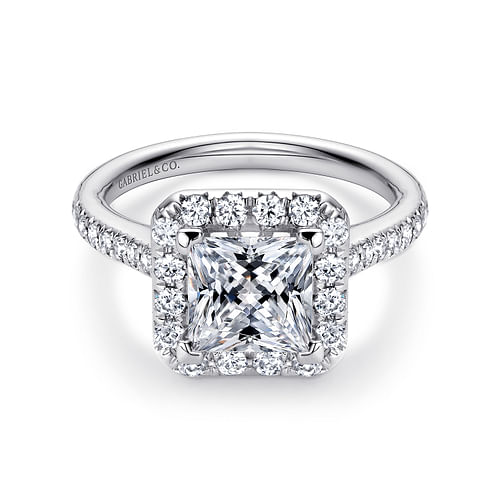 14K White Gold Princess Halo Diamond Engagement Ring